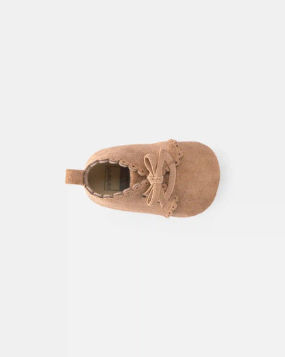 Baby Girl Bow Mocassin Shoes - Tan