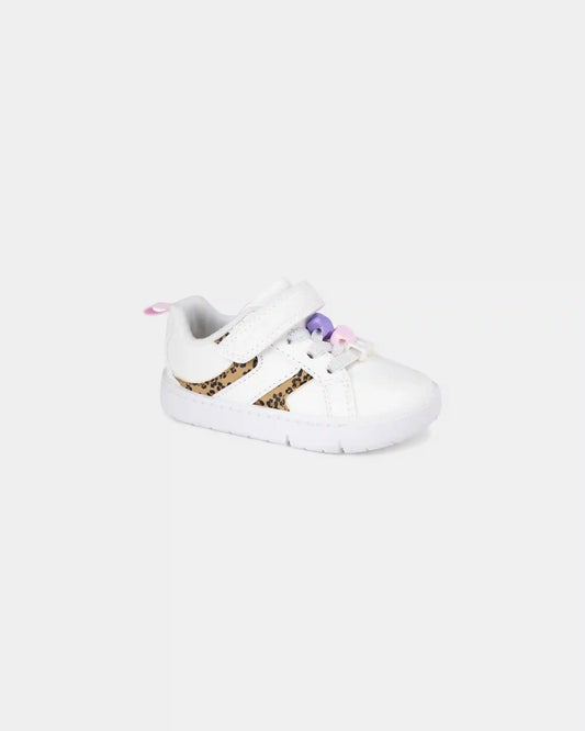 Baby Girl Every Step® First Walker Leopard Charm Sneakers - White