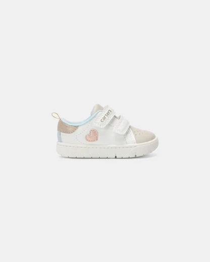 Baby Girl Every Step® First Walker Heart Casual Shoes - White/Tan